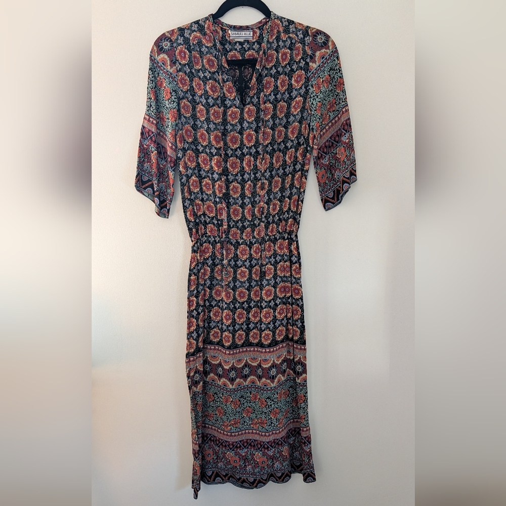 Samuel Blue - Boho Floral Print Vintage Dress - Size S